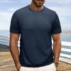 Летние мужские топы, трикотажные, с круглым вырезом, короткими рукавами, однотонные, в рубчик, эластичные футболки
