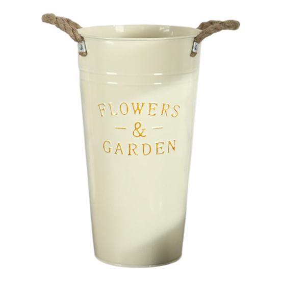 Глубокое ведро-ваза Оцинкованное железное ведро для цветов с веревочными ручками Ретро фермерская ваза для домашней цветочной композиции