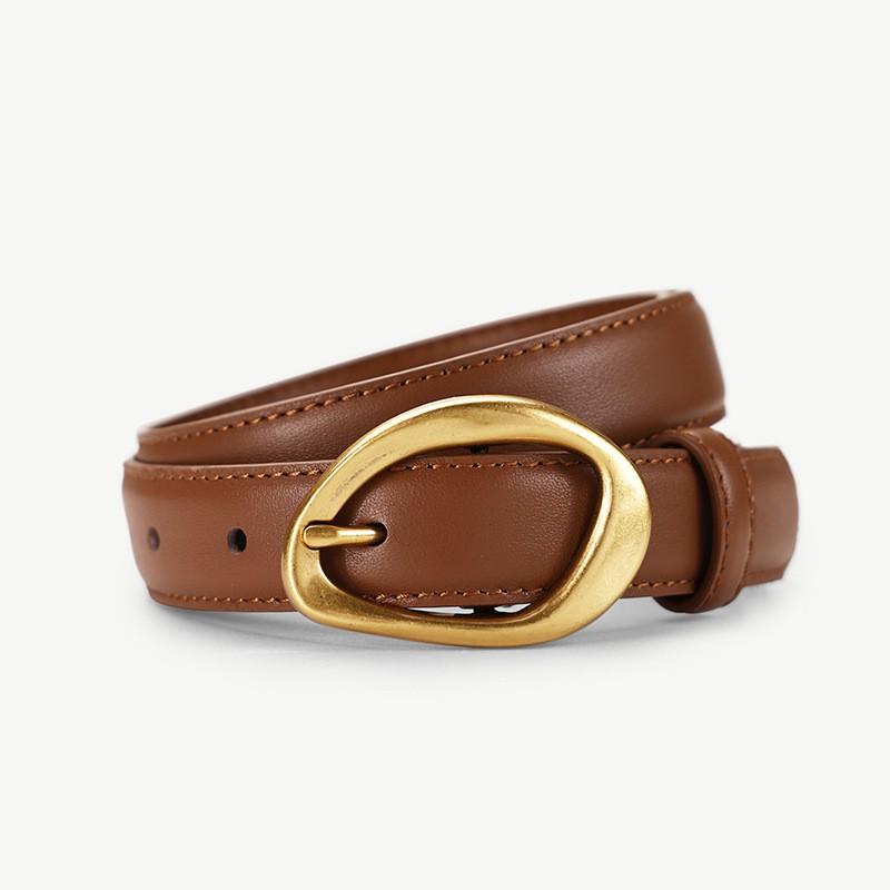 Womens Genuine Leather Belt Pin Buckle Fashion Versatile Jeans Coat Head Layer Cowhide