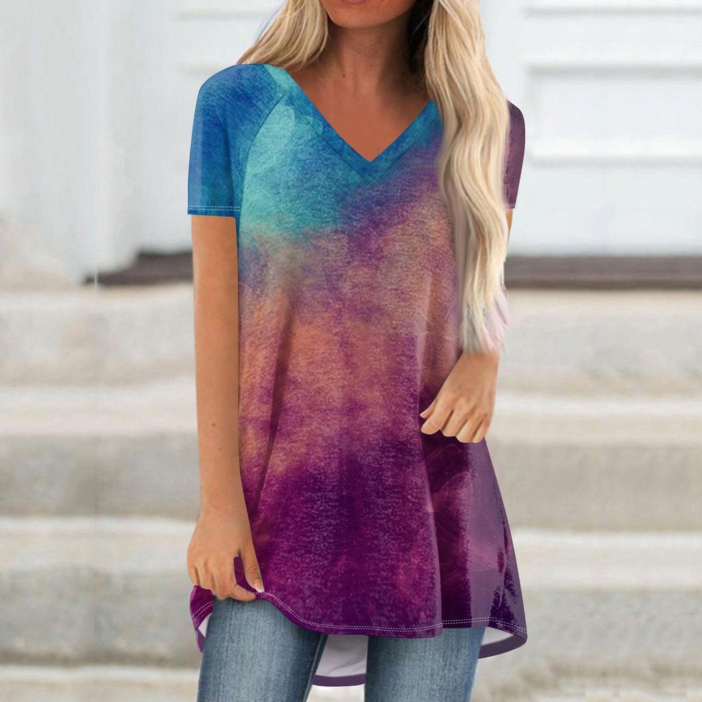 Женские плиссированные свободные топы с короткими рукавами Плюс размер Повседневные топы с V-образным вырезом и короткими рукавами Повседневные летние футболки Женские топы Футболки Рубашки