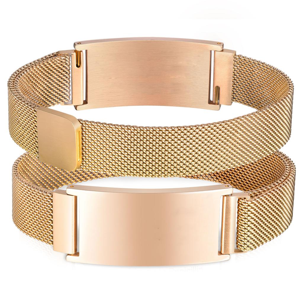 Persoanlized Medical Alert ID Emergency Bracelet,  Adjustable Stainless Steel Mesh Chain Free Engrave Bracelets For Women Men