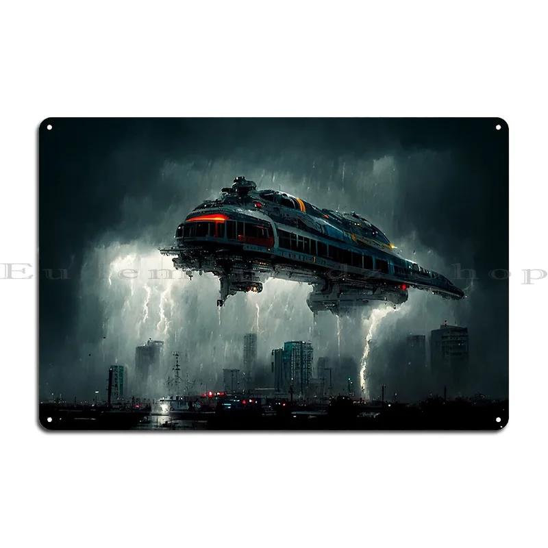 Cyberpunk Spaceship Metal Sign Living Room Plaques Create Create Cinema Tin Sign Poster