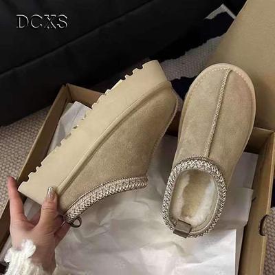 Женские зимние сапоги, обувь, зимние бархатные утолщенные теплые, новинка 2025 года, меховые цельнокроеные меховые туфли, сумка-голова, полусапожки из хлопка