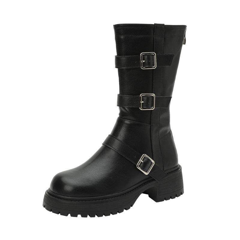 Ботильоны в британском стиле с пряжкой на ремне, новинка осени и зимы 2025, с круглым носком и толстым каблуком, ботинки мартин, женские ковбойские ботинки