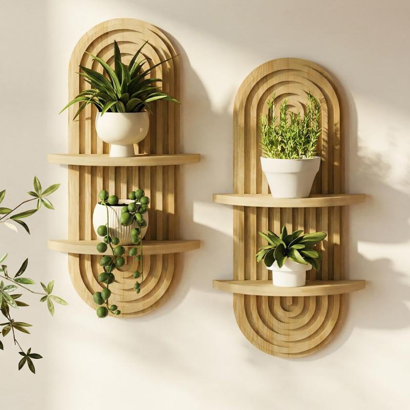 Двухъярусная настенная полка из дерева в стиле Бохо Шик для элегантного домашнего интерьера