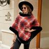 Autumn and Winter Women Grid Loose Bat Sleeve Cross Border Cloak Cardigan Knitwear Half High Collar Sweater