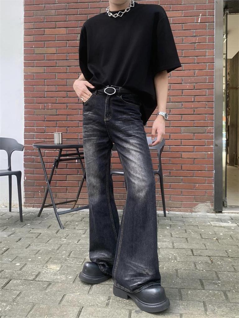 Men's Trendy High-Waist Tie-Dye Flared Jeans - American Retro Loose Wide-Leg Pants