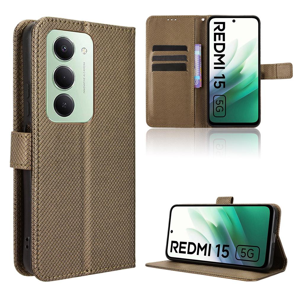 Для Xiaomi Redmi 15 5G (Глобальный) (169 мм) Кожаный чехол-портмоне с ремешком и ромбовидной текстурой для телефона