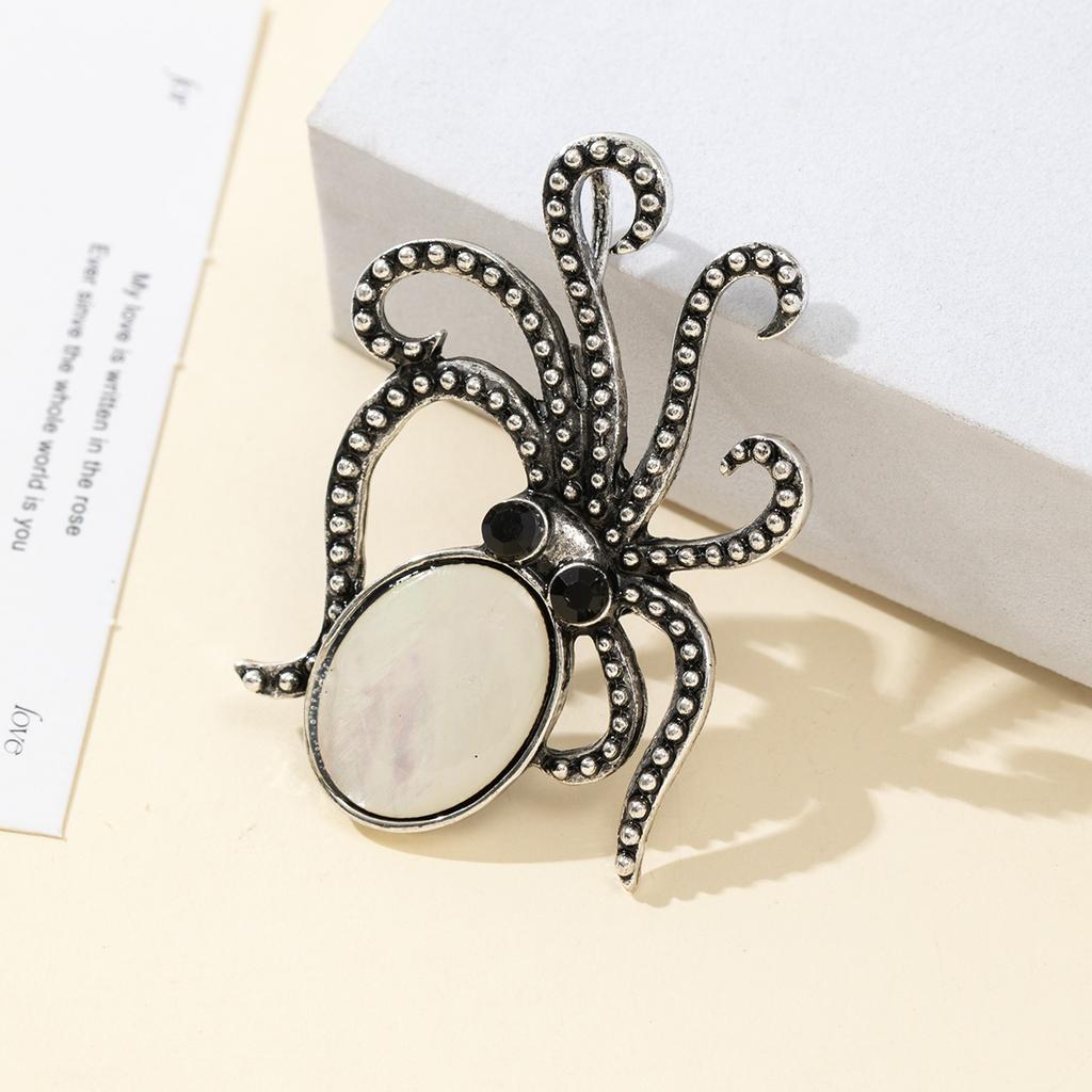 Natural Stone Shell Brooch Octopus-Shaped Brooch For Elegant Formal Coat Jewelry Accessory 52x37mm