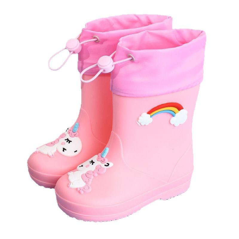 Производитель детской дождевой обуви для девочек, флисовая обувь для мальчиков, нескользящая водонепроницаемая обувь, всесезонные резиновые сапоги с рисунком, детская дождевая обувь