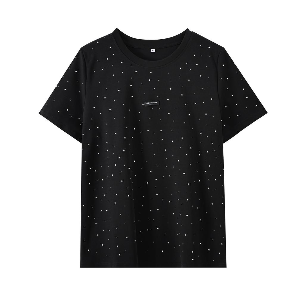 Large size loose heavy industry hot diamond T-shirt 2026 spring new women's pullover thin versatile top 124175