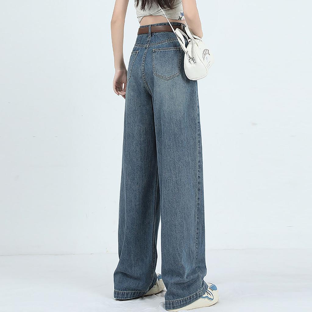 Женская мода ретро личность потертый старый с высокой талией ретро свободные прямые джинсы