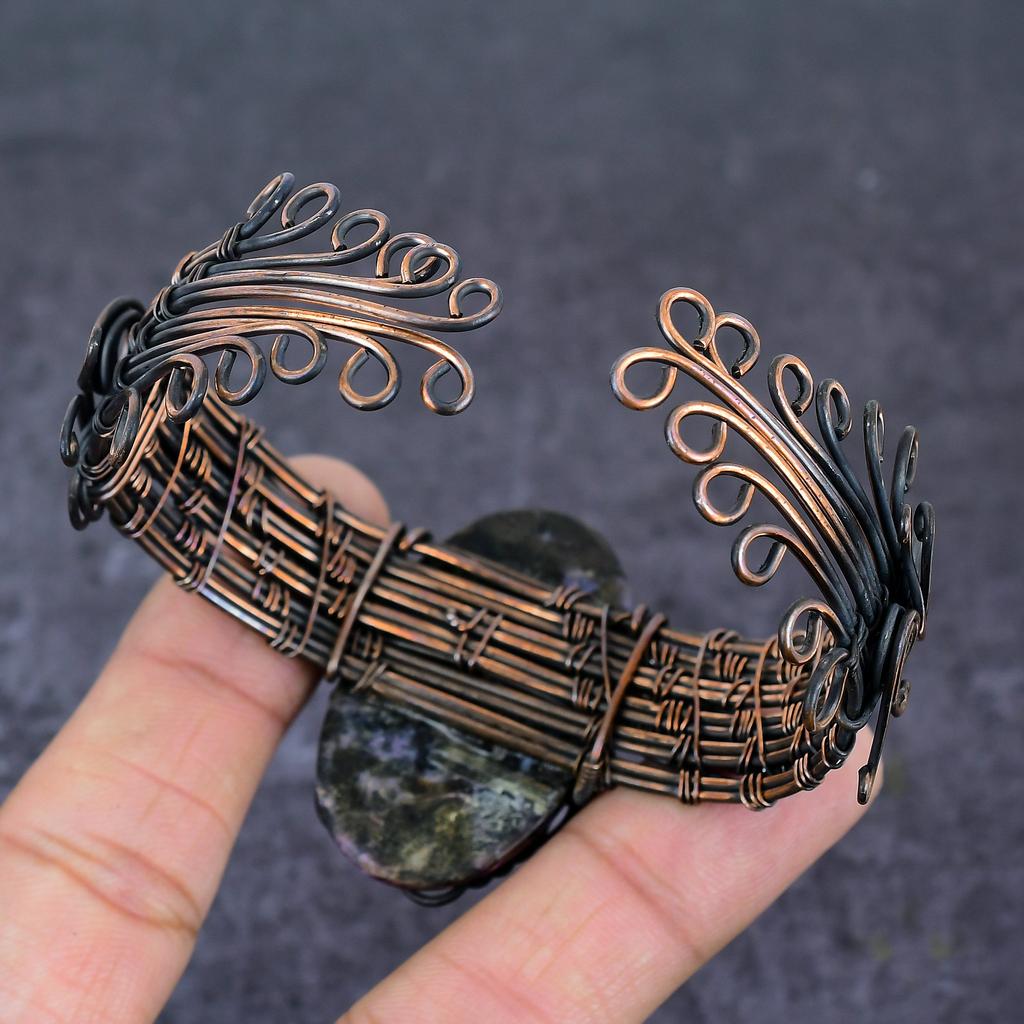 Русский драгоценный камень чароит ручной работы медная проволока браслет-манжета регулируемый H3j27