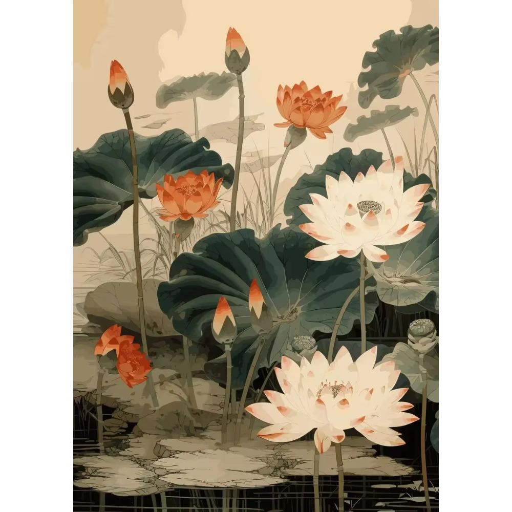 Traditonal Chinese Style Lotus Flower Lotus Leaf Posters Canvas and Prints Wall Art Picture For Living Room Home Dec