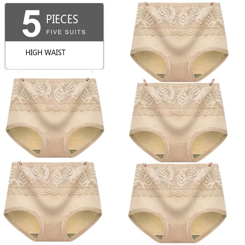 5Pcs High Waist Panties Cotton Breathable Women's Underwear Ladies Underpants Size M-XXL