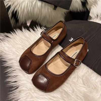 Модные весенние новые туфли на плоской подошве женские модные с круглым носком с мелким вырезом в сочетании с леопардовым принтом замшевые на мягкой подошве нескользящие одинарные туфли