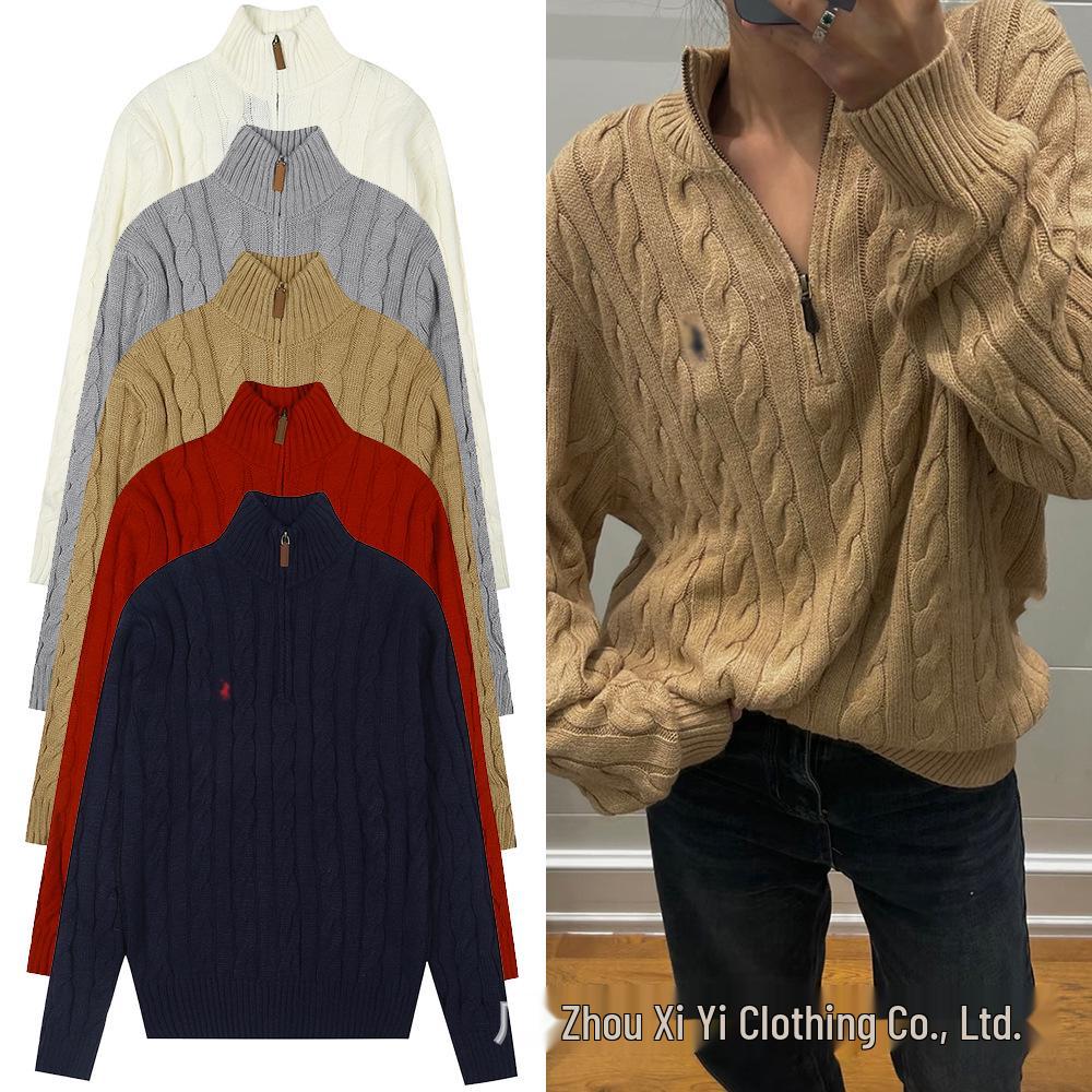 Ralph Women's Thick Knit Half Zip Stand Collar Sweater