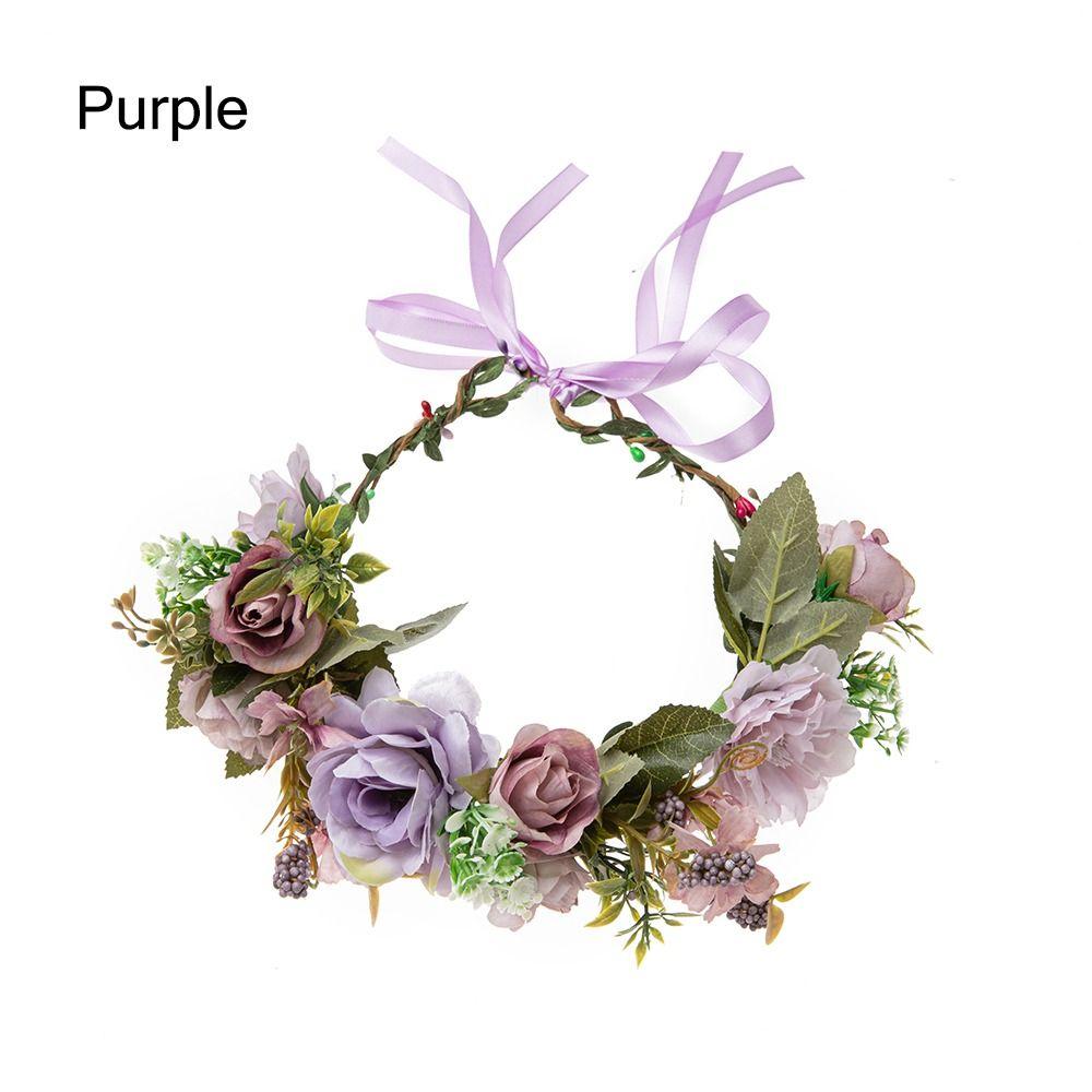 Rose Flower Headband Festival Wedding Hair Wreath Bohemian Headwear for Women Girls