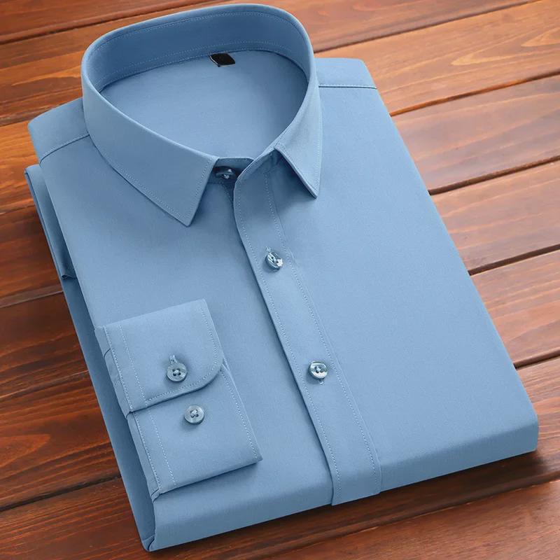 Мужская рубашка Slim Fit Business Shirt из бамбукового волокна Non-Iron с длинным рукавом, без карманов, выпуск 2024 г.