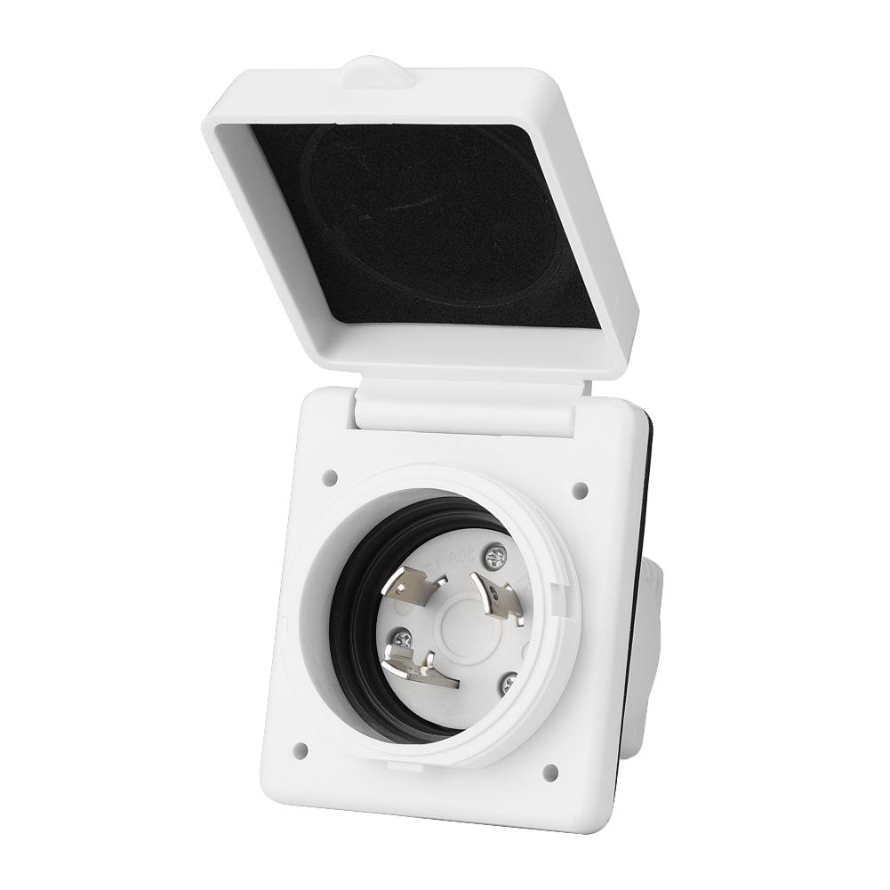 125V 30A RV Marine Power Cord Twist Electrical Lock White Inlet with Waterproof Cover