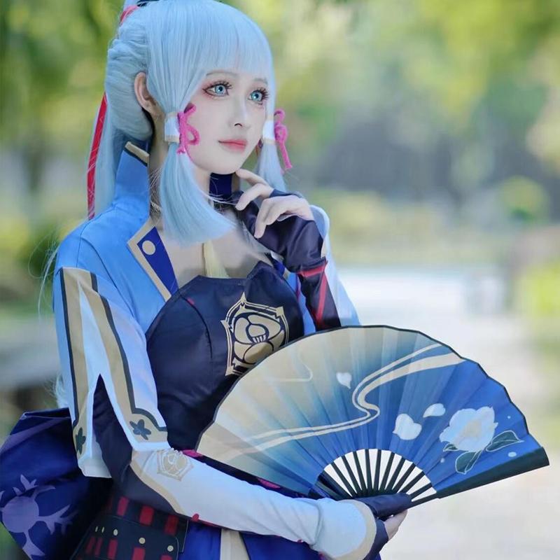 Камисато Аяка Косплей Костюм Игра Косплей Платье Парик Вентилятор Полный Комплект для Женщин Костюмы на Хэллоуин Одежда