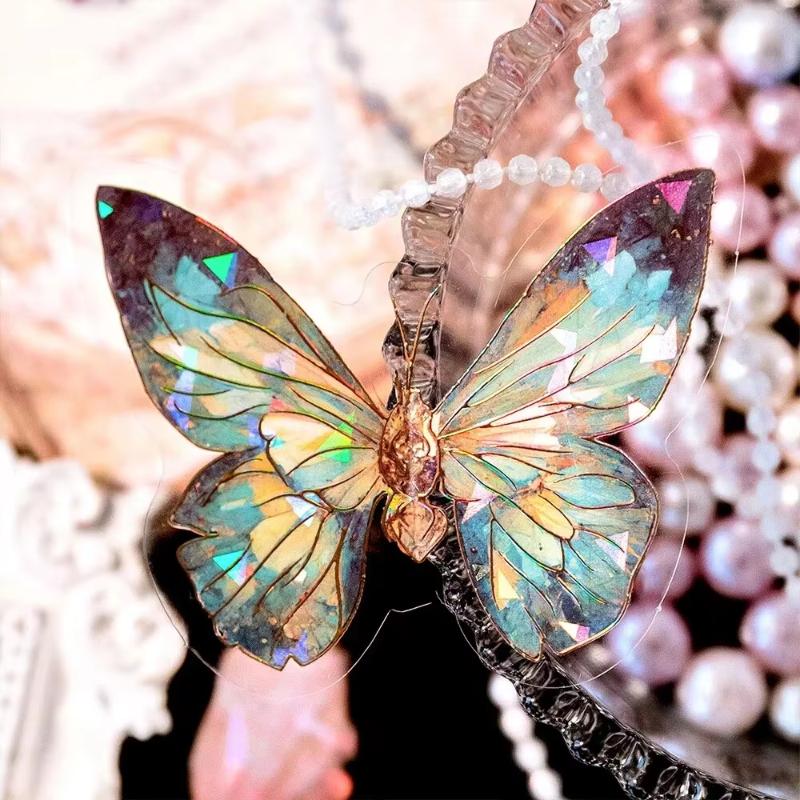 40 pcs Crystal Butterfly PET Stickers, Iridescent Gold Series, Diorama Journal Decorations