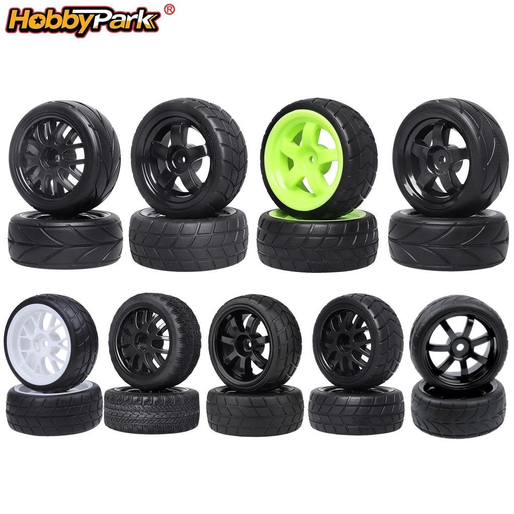 Non-Stick 1/10 Touring Car Tire Set, 65x26mm, Block Pattern, White