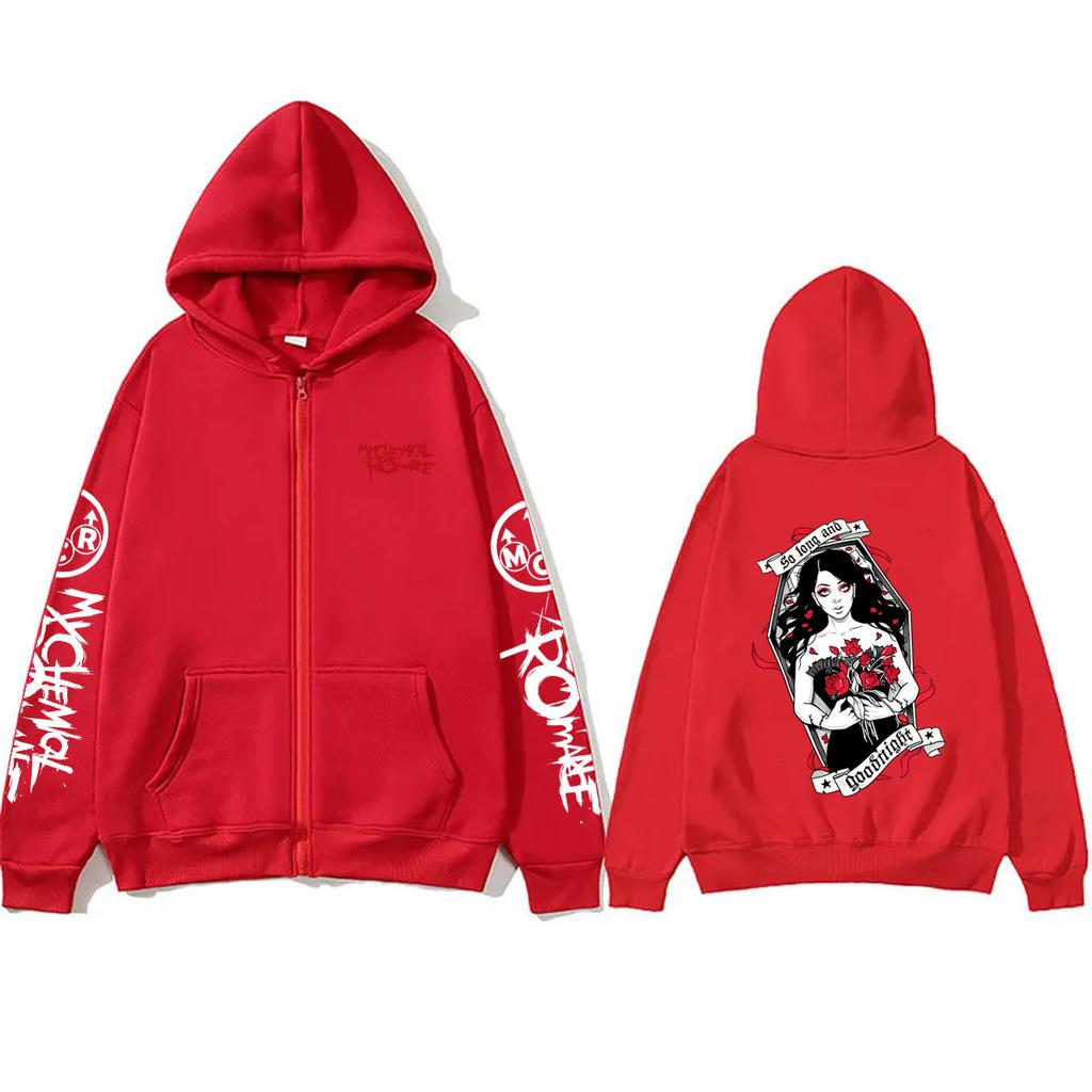 My Chemical Romance Three Cheers for Sweet Revenge So Long and Goodnight Merch Zipper Hoodie Men Vintage Emo Rock Zip Up Jacket