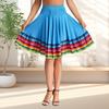 Midi Skirt Ladies Folk Dance Skirt Elastic High Waist Spanish Swing Skirt Rainbow Large Swing Hem Mexican Flamenco Performance Skirt