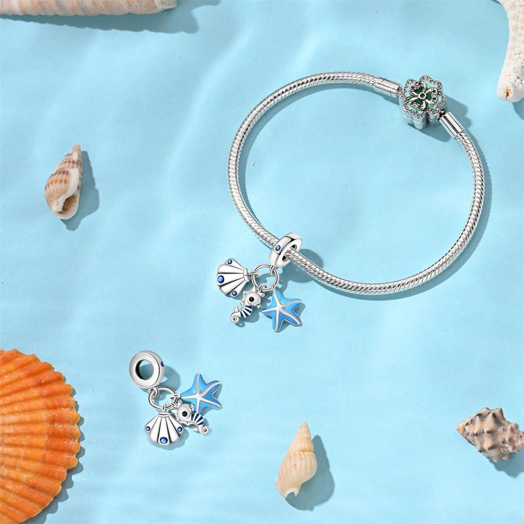 Новый 925 Серебряный Океан Стиль Морской Конек Черепаха Кит Подвеска Бусина DIY Стиль Ювелирный Аксессуар Браслет