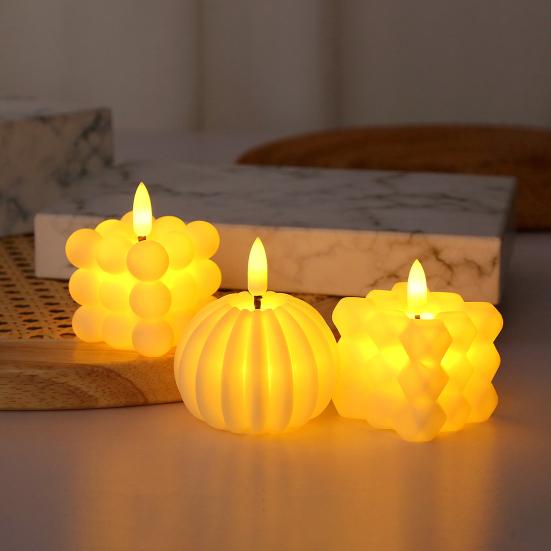 Волшебная пузырчатая свеча на батарейках, мерцающая беспламенная светодиодная квадратная тыквенная поддельная свеча для праздничной атмосферы
