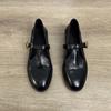 Cowhide Version~ Spring and Autumn New Washed Leather Loafers Women's T-buckle Strap Flat-bottomed French Commuter Mary Jane Shoes Women