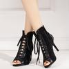 European and American Lace-up Cool Boots Women's 2025 Summer Hollow Short Boots Stiletto High Heels Dancing Dance Shoes Large Size Open-toed Sandals