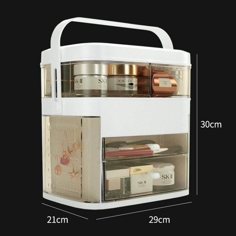 Cosmetics Storage Box with LED Light Dustproof Skincare Products Dresser Table Top with Mirror Lamp Jewelry Shelf