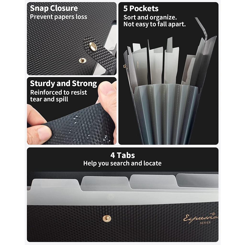 Расширяющаяся папка-гармошка с ромбовидным узором, 5 папок для документов, Портативный органайзер для бумаги для школьных и офисных принадлежностей, Формат A4