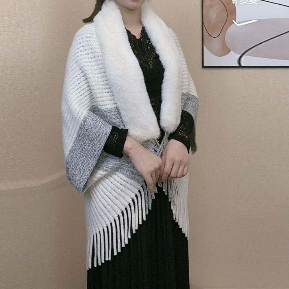 Wedding Cloak Evening Dresses Faux Fur Collar Knitting Shawl Winter Warm Plush Wraps