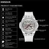 KIMSDUN Crystal Skeleton Sports Watch, 3 Dials, Stopwatch, Waterproof, Analog Quartz Date Calendar Wristwatch, Transparent Case Casual Watch with Sili