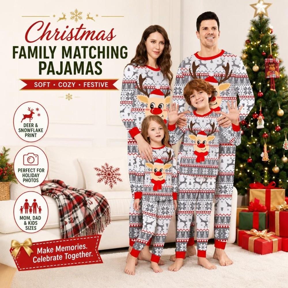 Long Sleeve Family Matching Pyjamas Xmas Deer Top+Pants New Christmas Pyjamas Set Men Women