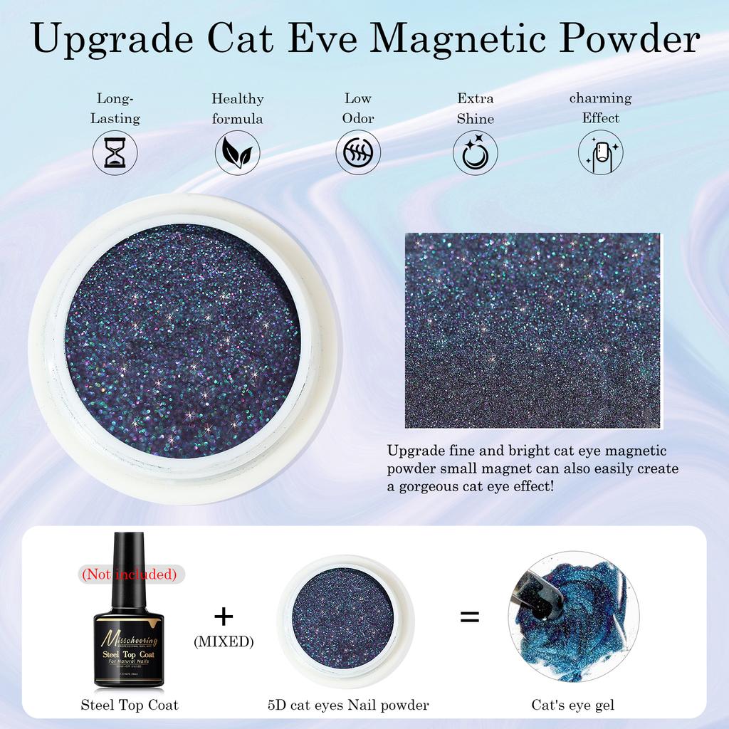 5D Magic Mirror Effect Cat Eye Powder Magnetic Nail Glitter Pigment Manicure Holographic Chrome Dust Can Use With Polish Gel
