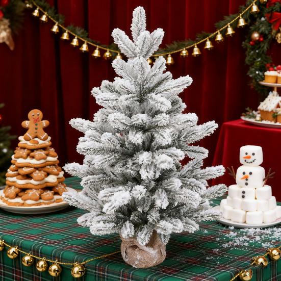 Искусственная мини-елка Маленькая рождественская сосна с мешковинной основой Настольная зеленая/заснеженная рождественская елка для настольного центрального элемента