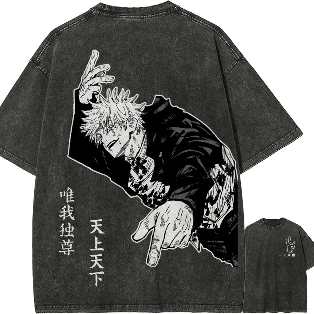 Футболка Годжо Сатору Почитаемый Человек Манга Jujutsu Kaisen T Винтажная Стирка Оверсайз Ретро Аниме Харадзюку Мужская Уличная Одежда Графический Топ