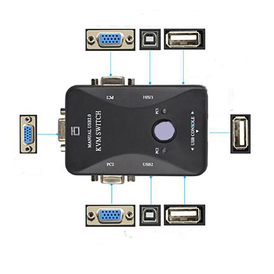 2-портовый KVM-переключатель USB/PC2 VGA Переключатель клавиатуры и мыши