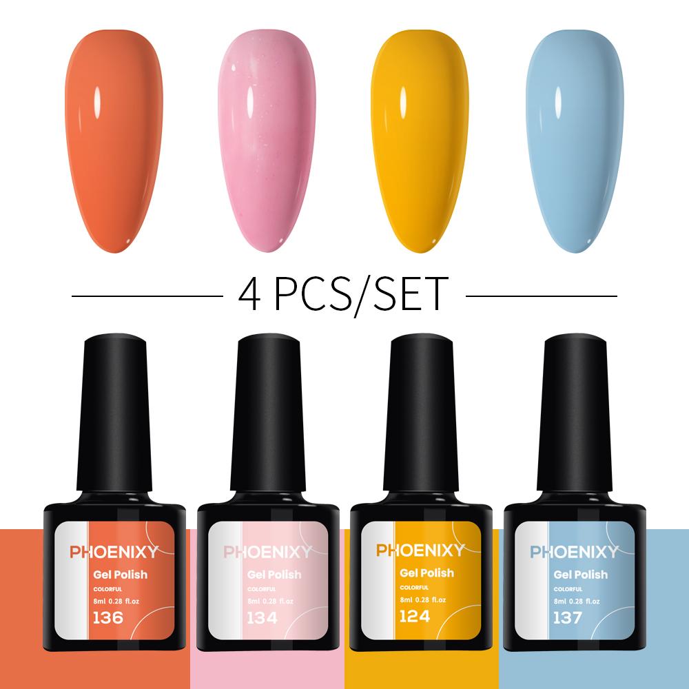 Набор лаков для ногтей PHOENIXY, 4/6/8/10 шт., гибридный полупостоянный светодиодный гель-лак для замачивания, все для маникюра, набор лаков для ногтей