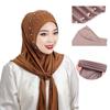 Beaded Muslim Hijab Solid Color Turkish Head Wrap Scarf Hijab Inner Caps Women's Pray Hat  Woman