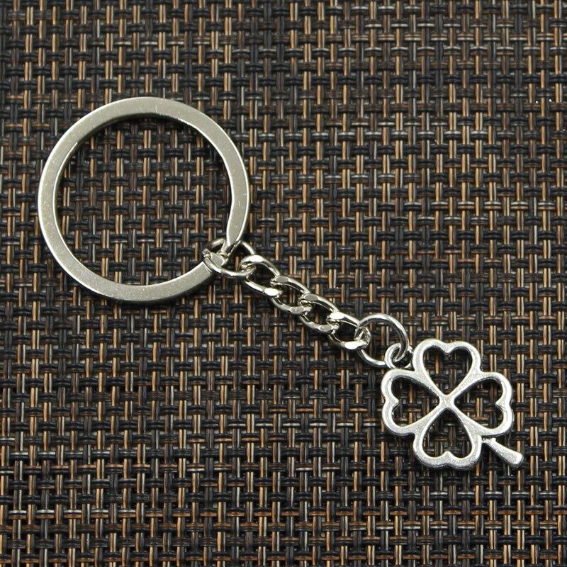 Fashion 30mm Key Ring Metal Key Chain Keychain Jewelry Antique Bronze Silver Color Hollow Four Leaf Clover 24x17mm Pendant