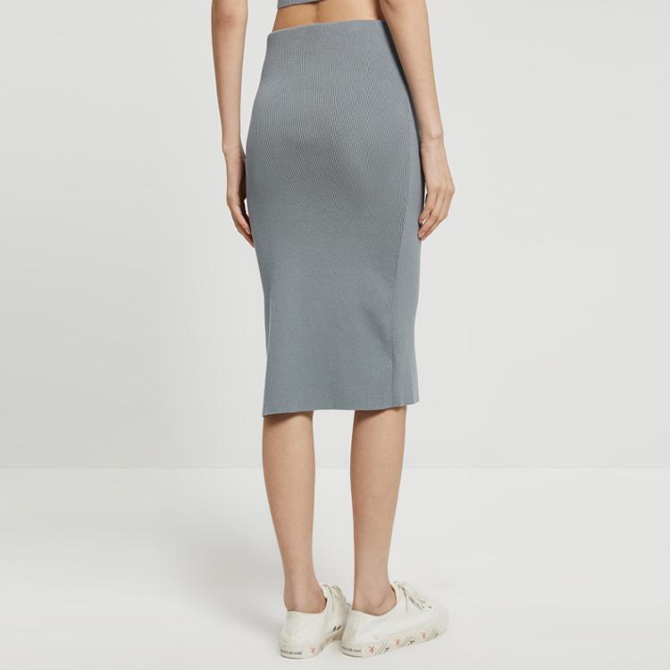 Calvin Klein SS23 Однотонная облегающая трикотажная юбка-миди с разрезом Женская нижняя часть Серая J221128-PN6