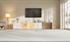 TV Lowboard with LED Lighting, Extendable, 2 Drawers + 2 Glass Sliding Doors + 1 Compartment, Storage Space, Side Shelf, White & Wood, 175×40×35,5 cm
