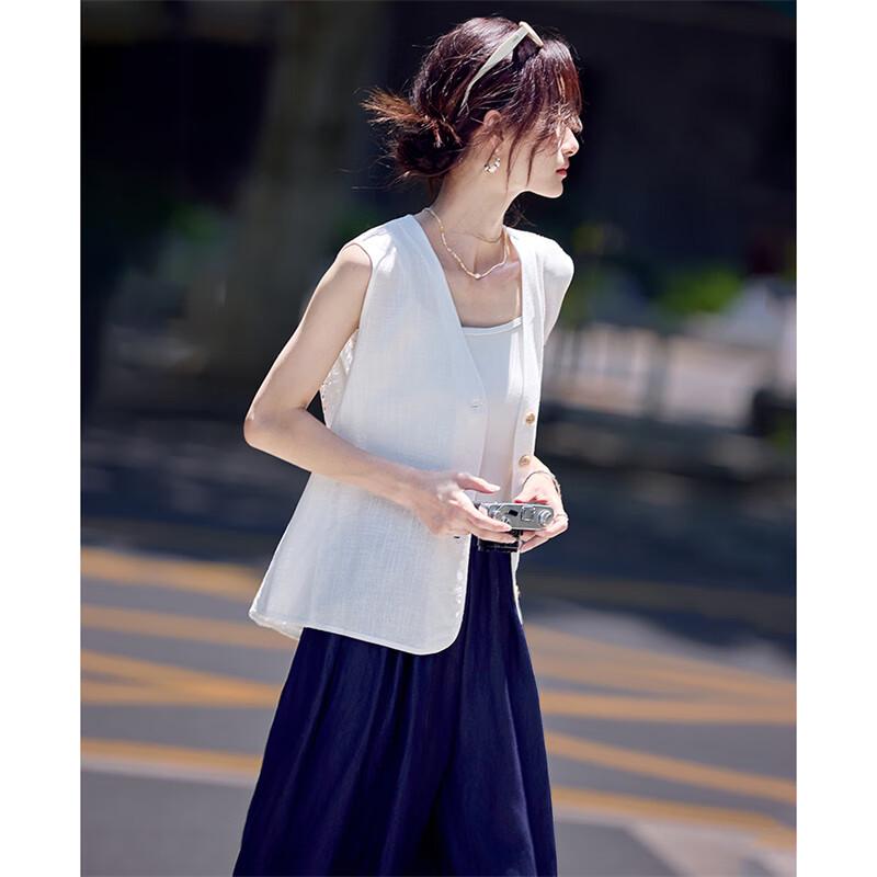 Женский жилет с V-образным вырезом из смесовой льняной ткани