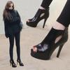 Women's 2024 Black Platform Stiletto Peep-Toe Heels - Waterproof, Versatile, and Stylish for All Seasons