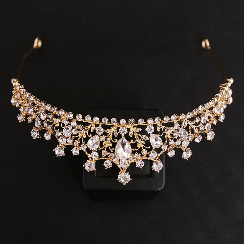 Bridal Wedding Tiara Crown Full Rhinestones Luxurious Style Headpiece for Stage Performance School Ball